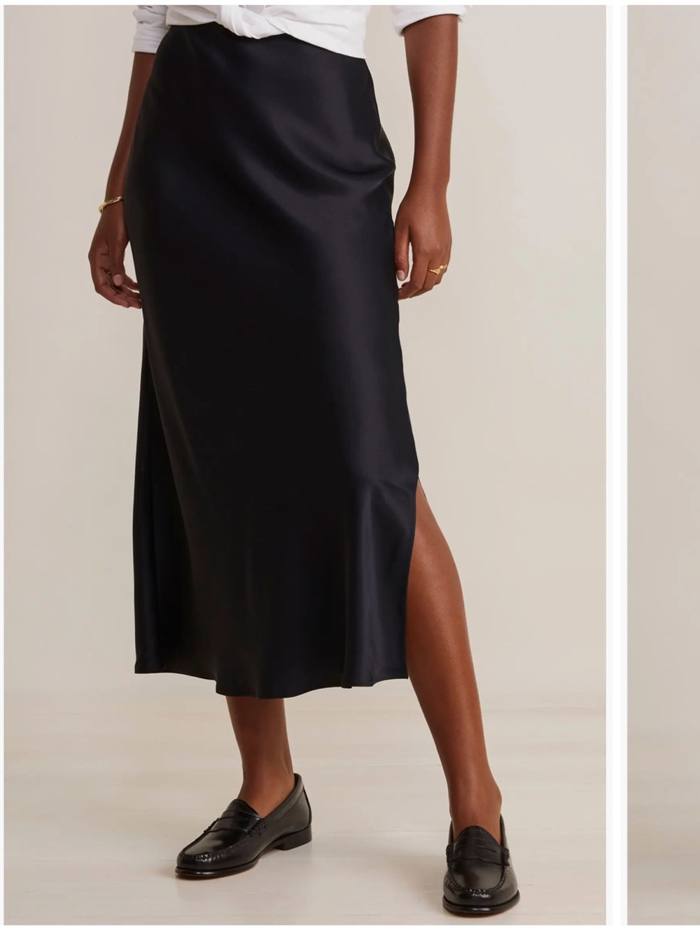 Classic Black Satin Midi Slip Skirt